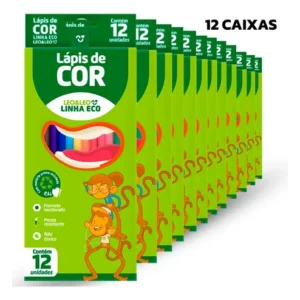 Caixas Lápis Cor 12 Cores Grande Escolar Leo&Leo – Pacote com 12 Unidades