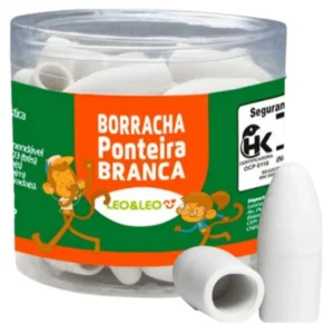 Borracha Escolar Ponteira Branca Leo&Leo – Caixa com 48 Unidades